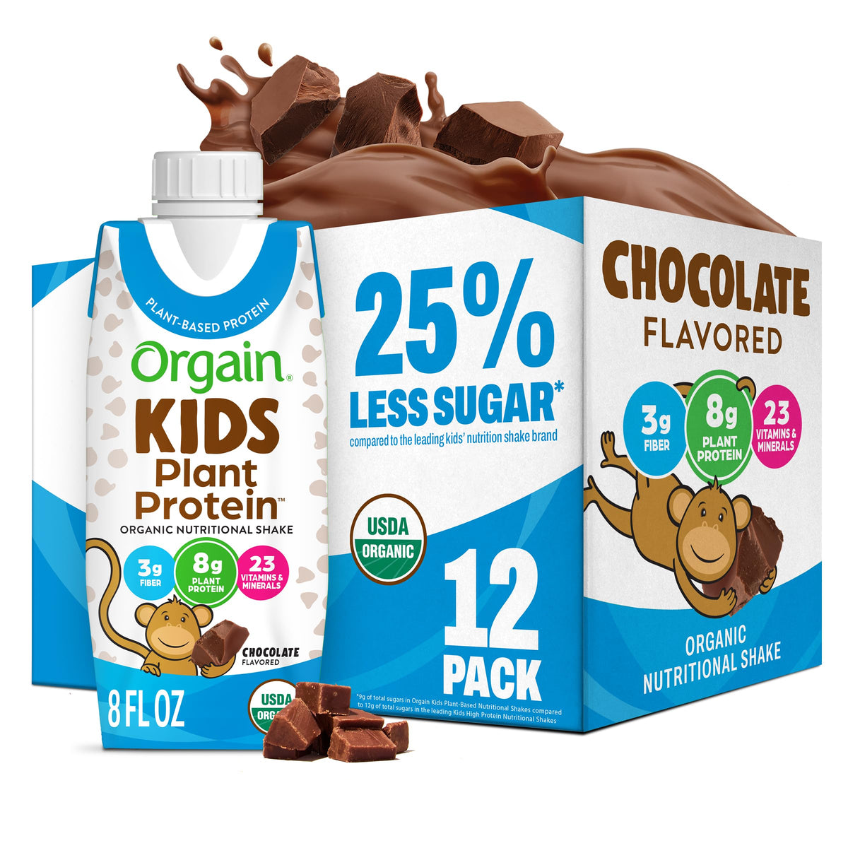 Organic Vegan Kids Protein Shakes Chocolate 8 Fl Oz 12 Pack X5396