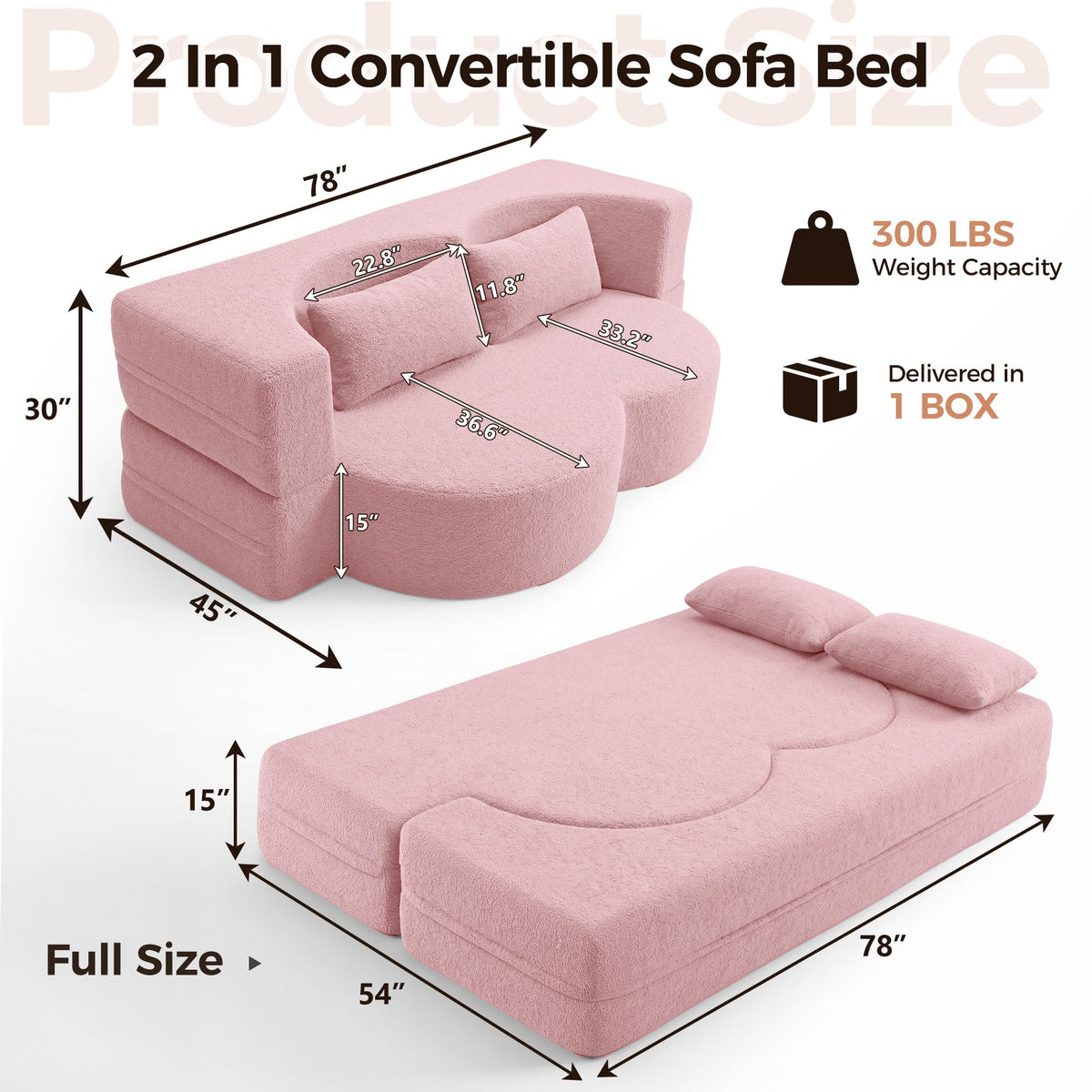 78" Convertible Folding Sofa Bed Full Size U9517
