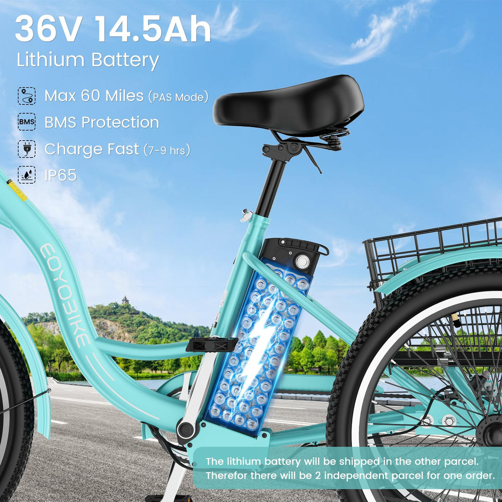 24/26 Inch 350W Electric Tricycle with Removable 36V Battery and Rear Basket O811543
