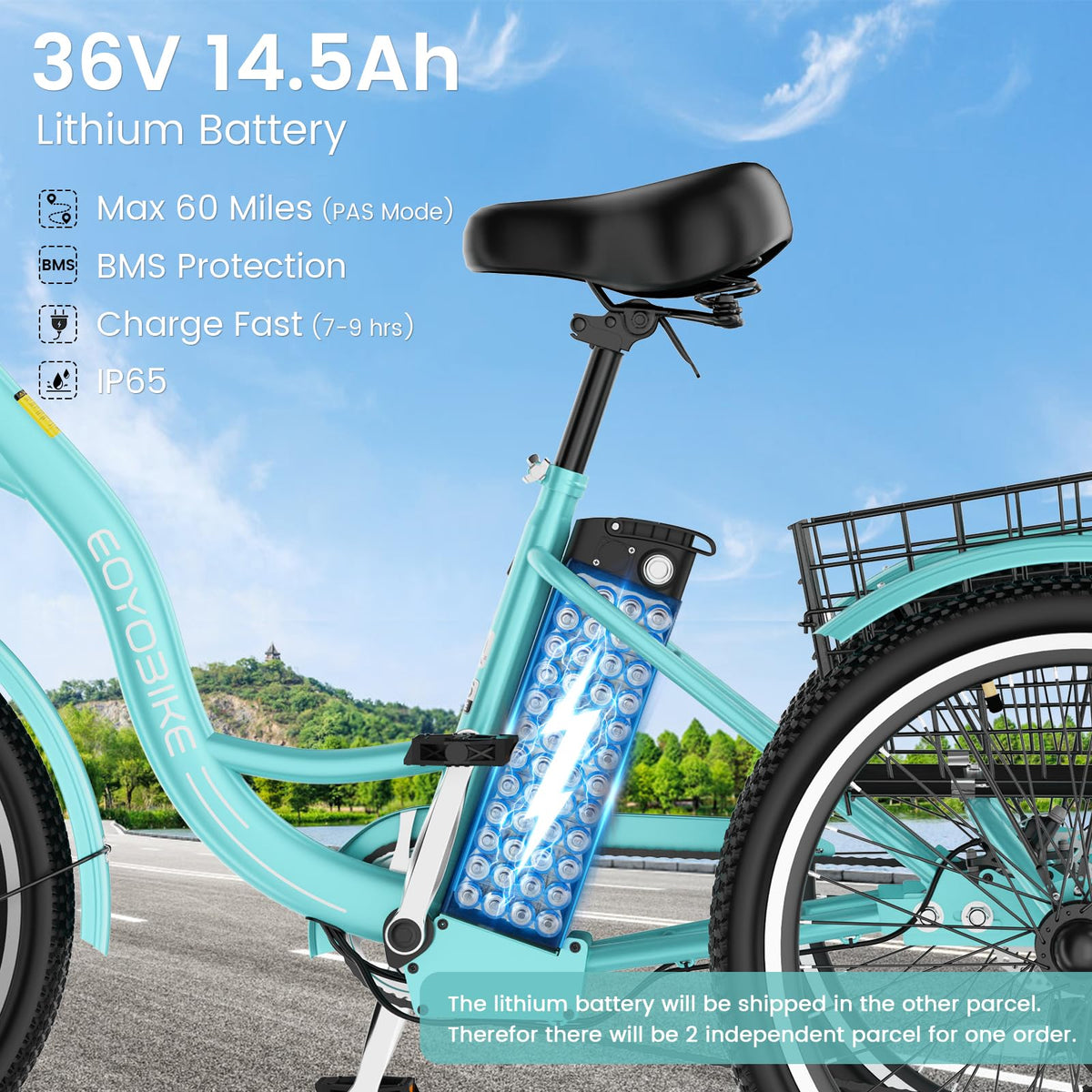 24/26 Inch 350W Electric Tricycle with Removable 36V Battery and Rear Basket O811543