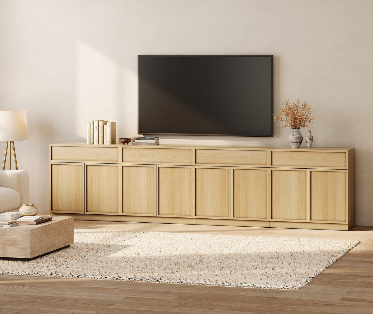Oak TV Stand with 8 Doors and Drawers J4462