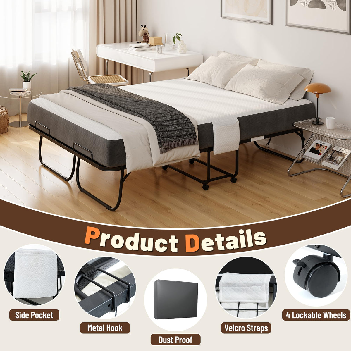 Full Size Folding Bed with Memory Foam Mattress P436
