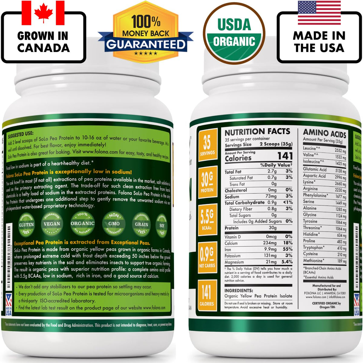 Organic Pea Protein Isolate Unflavored Vegan Protein Powder 2.7 lbs Z730849