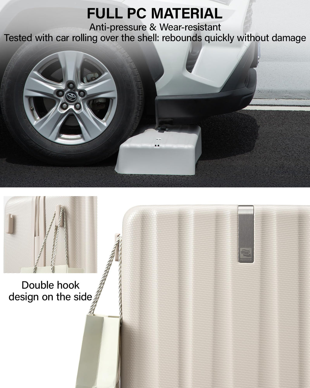 20 Inch PC Hard Shell Carry On Luggage with Wheels, TSA Lock, Ivory White Q455