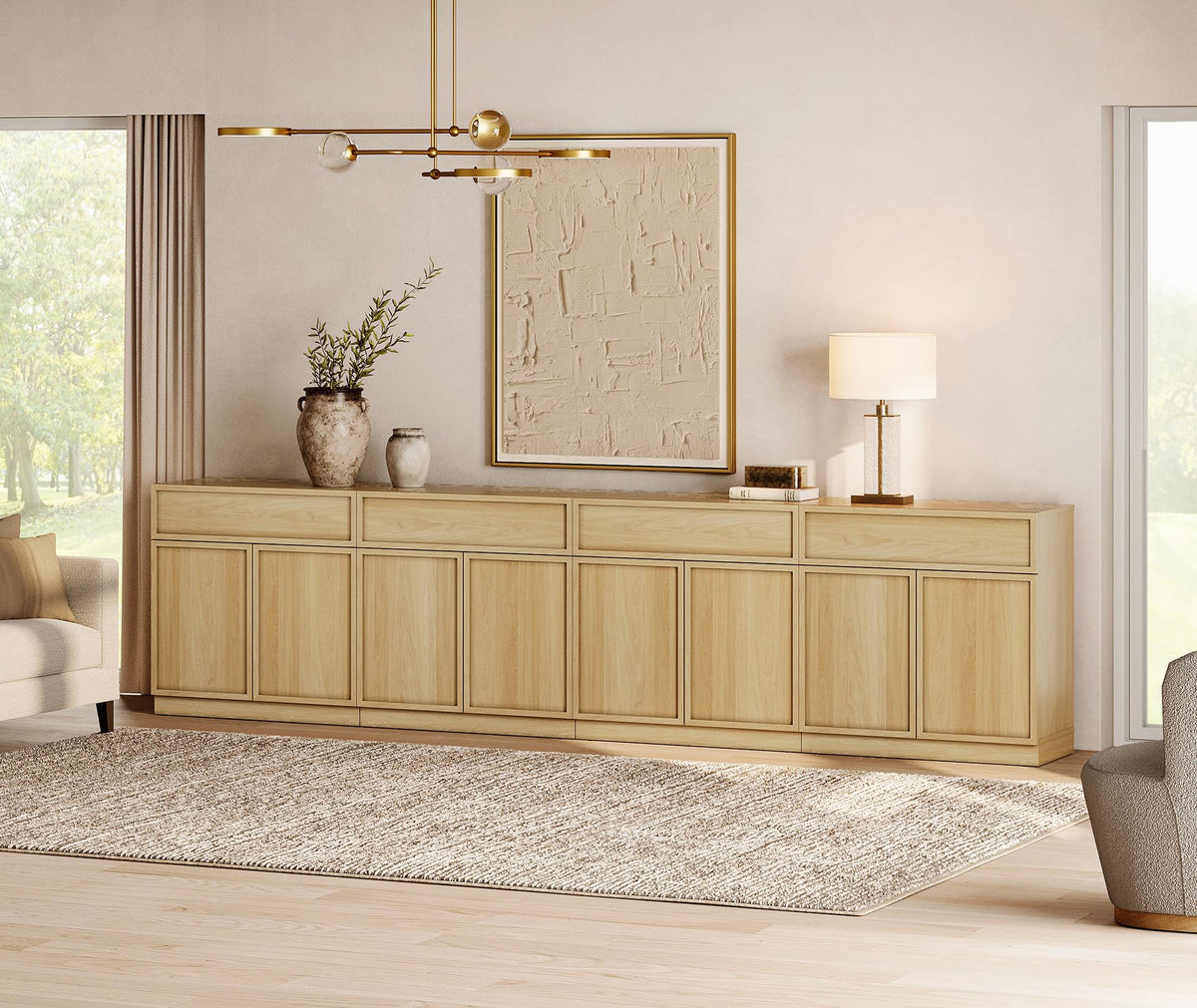 Oak TV Stand with 8 Doors and Drawers J4462