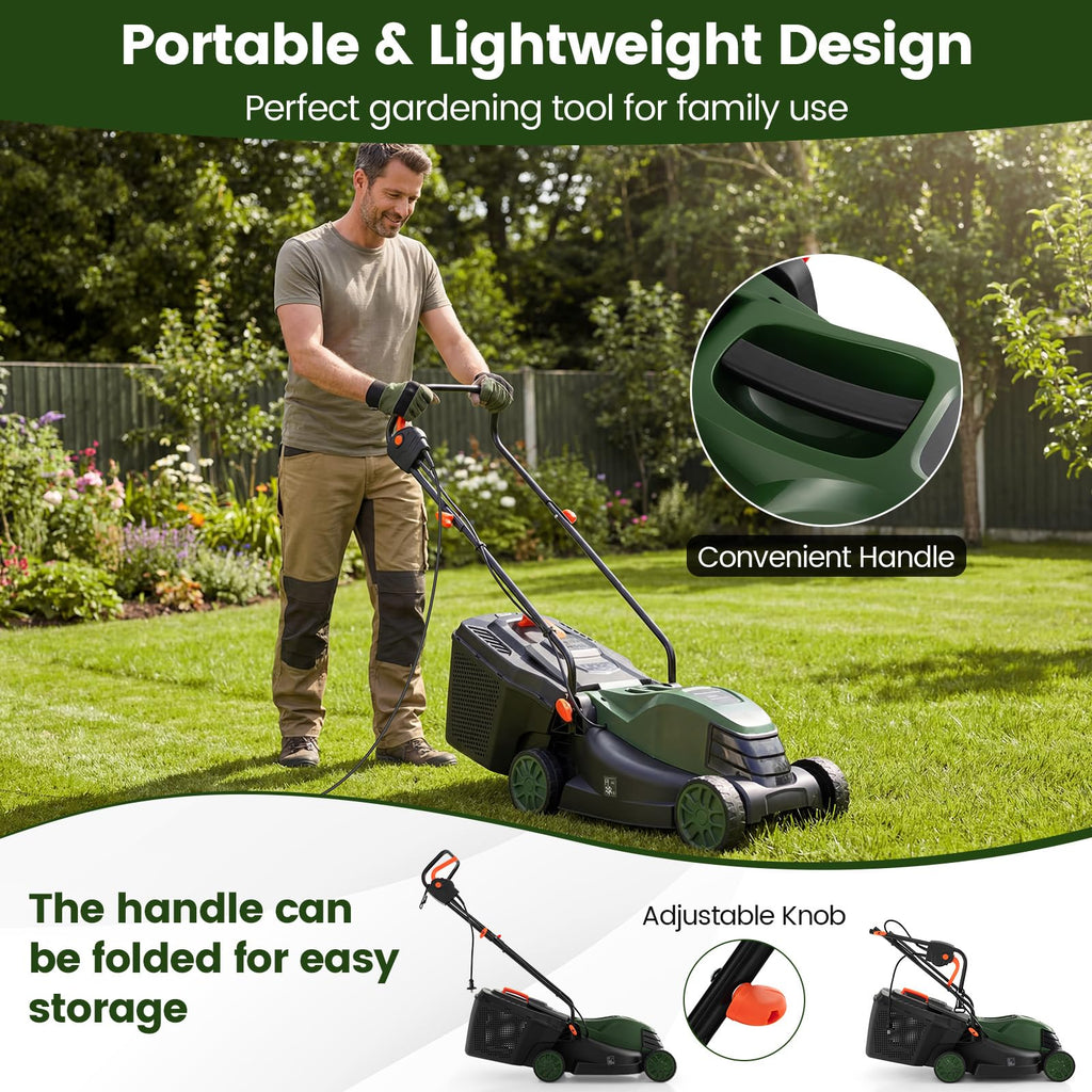 14" Corded Electric Push Lawn Mower with Grass Collection Box U835