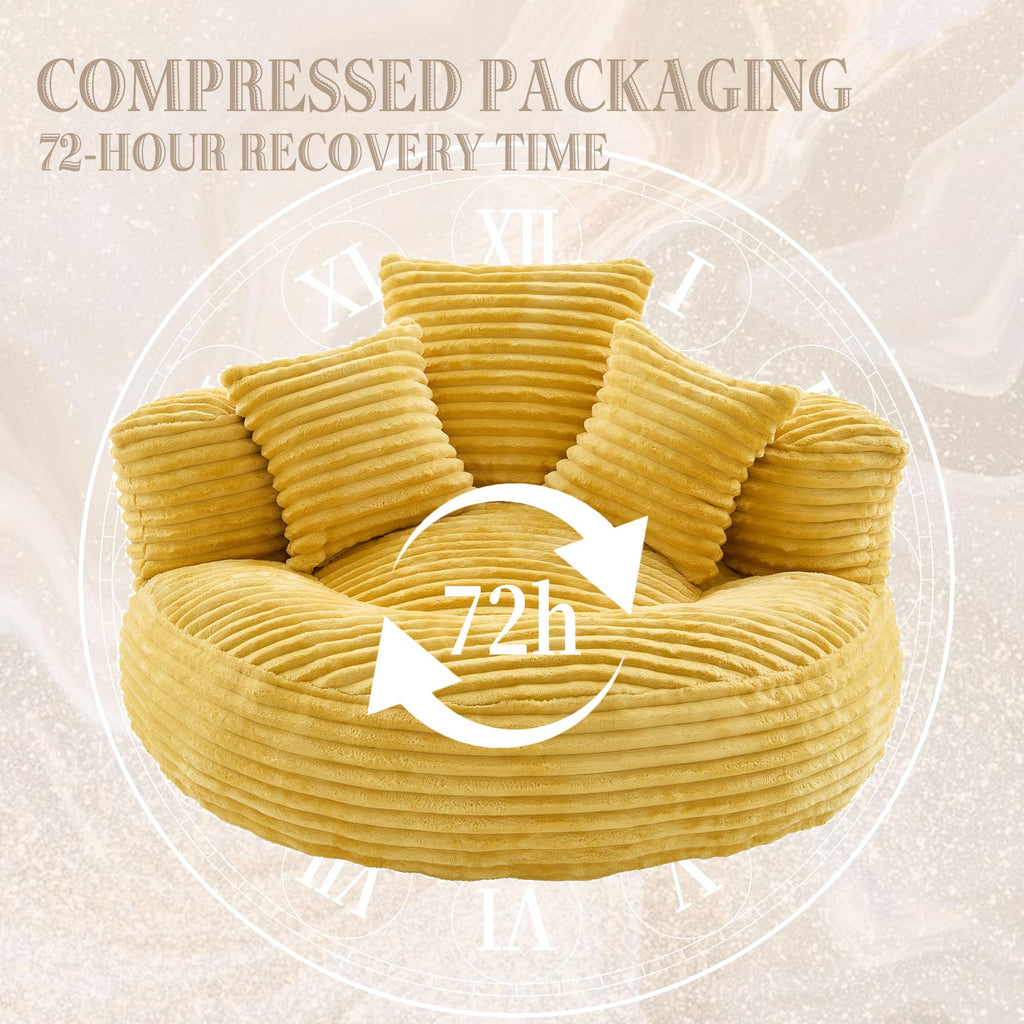 43" Mustard Yellow Corduroy Beanbag Sofa with Memory Foam P188004