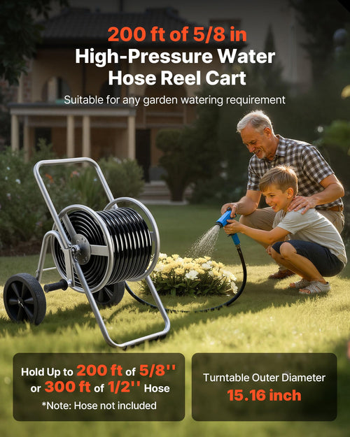 200/300 ft Garden Hose Reel Cart with Two Wheels A4174