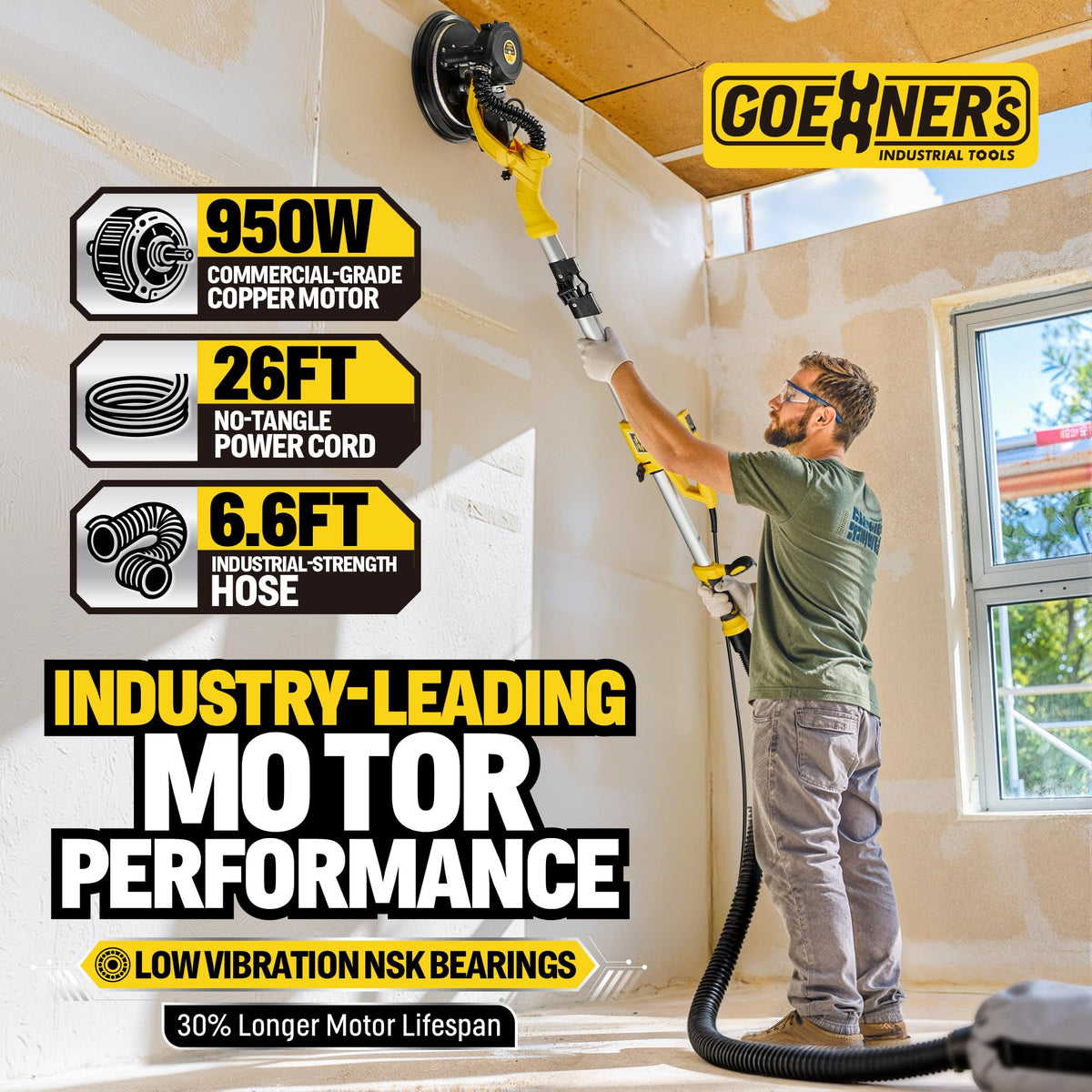 950W Electric Drywall Sander with Vacuum Dust Collector W51412