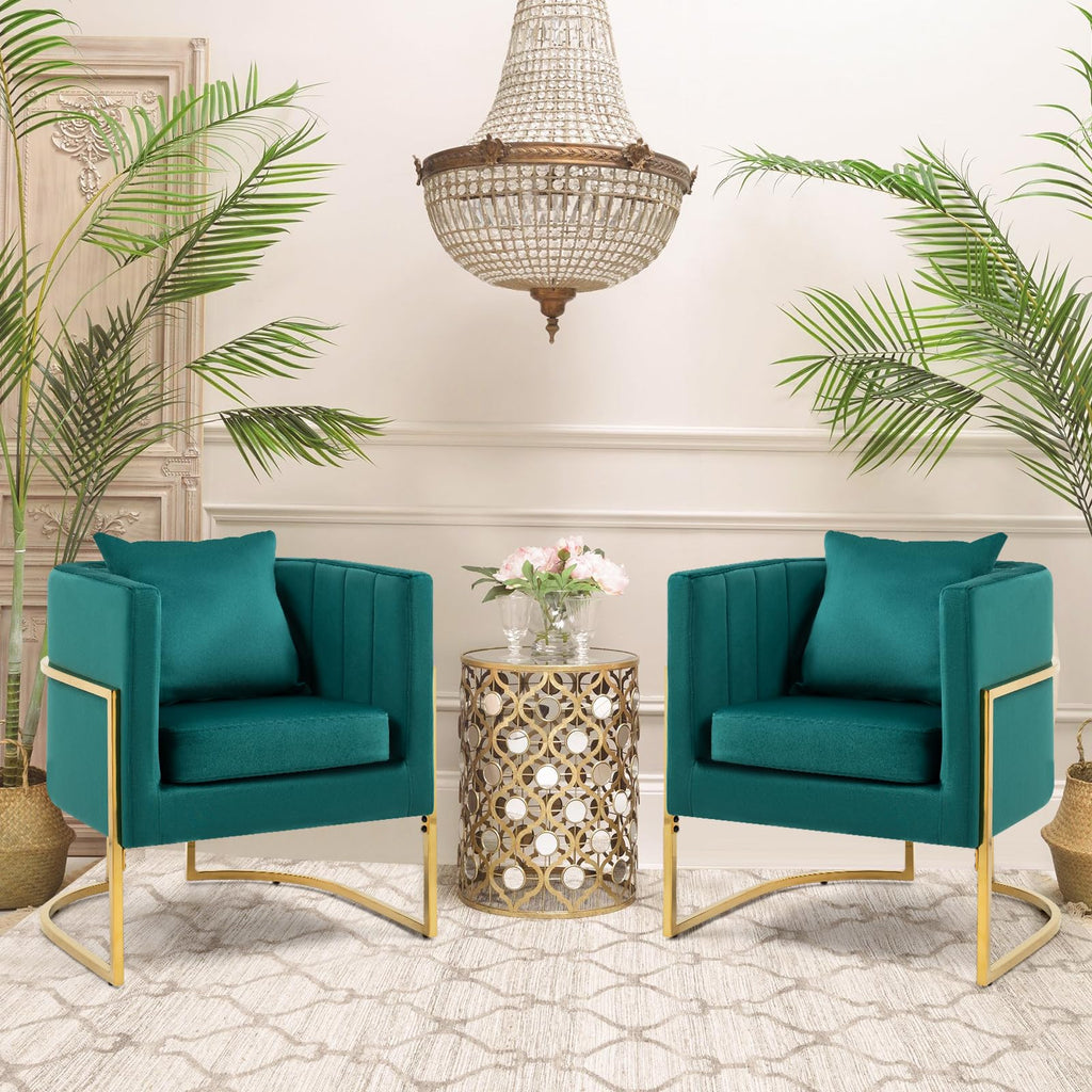 Velvet Accent Chairs Set of 2 Green S685