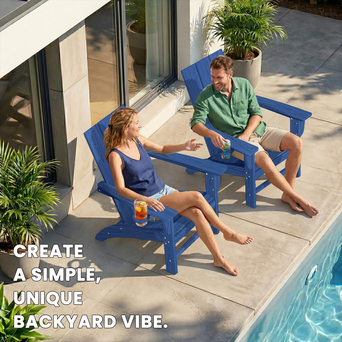 Adirondack Chair with Cup Holder, HDPE Plastic Patio Chairs T2813