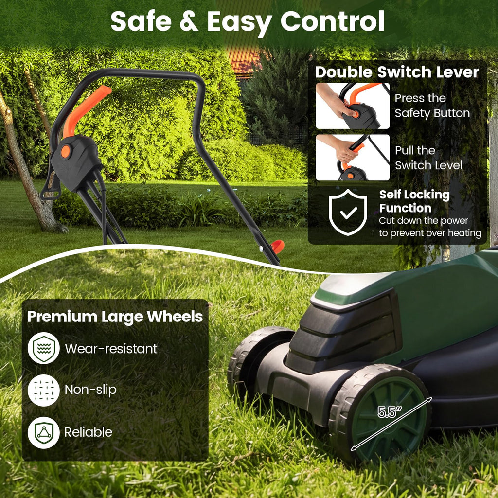 14" Corded Electric Push Lawn Mower with Grass Collection Box U835