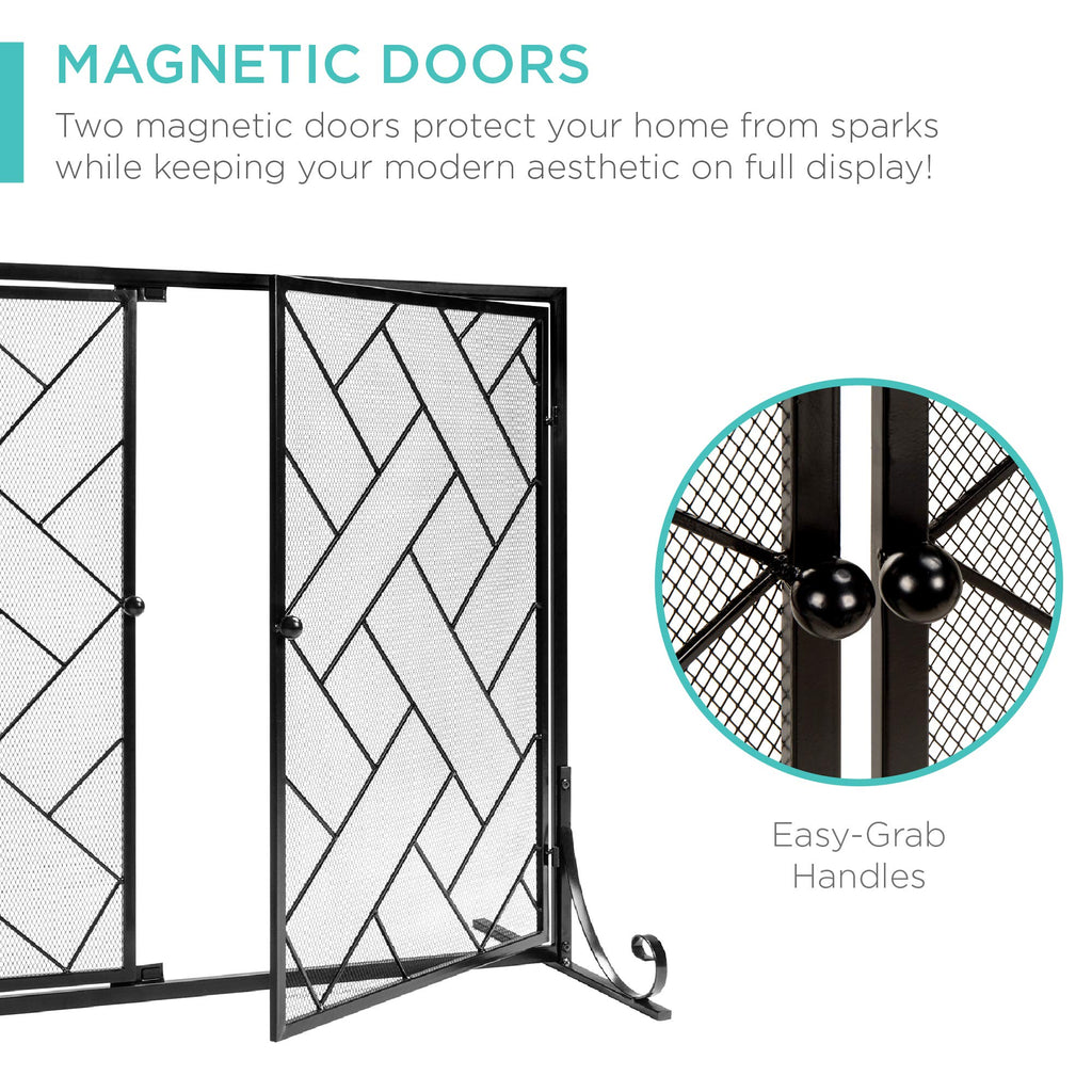 Black 2-Panel Wrought Iron Fireplace Screen W935067