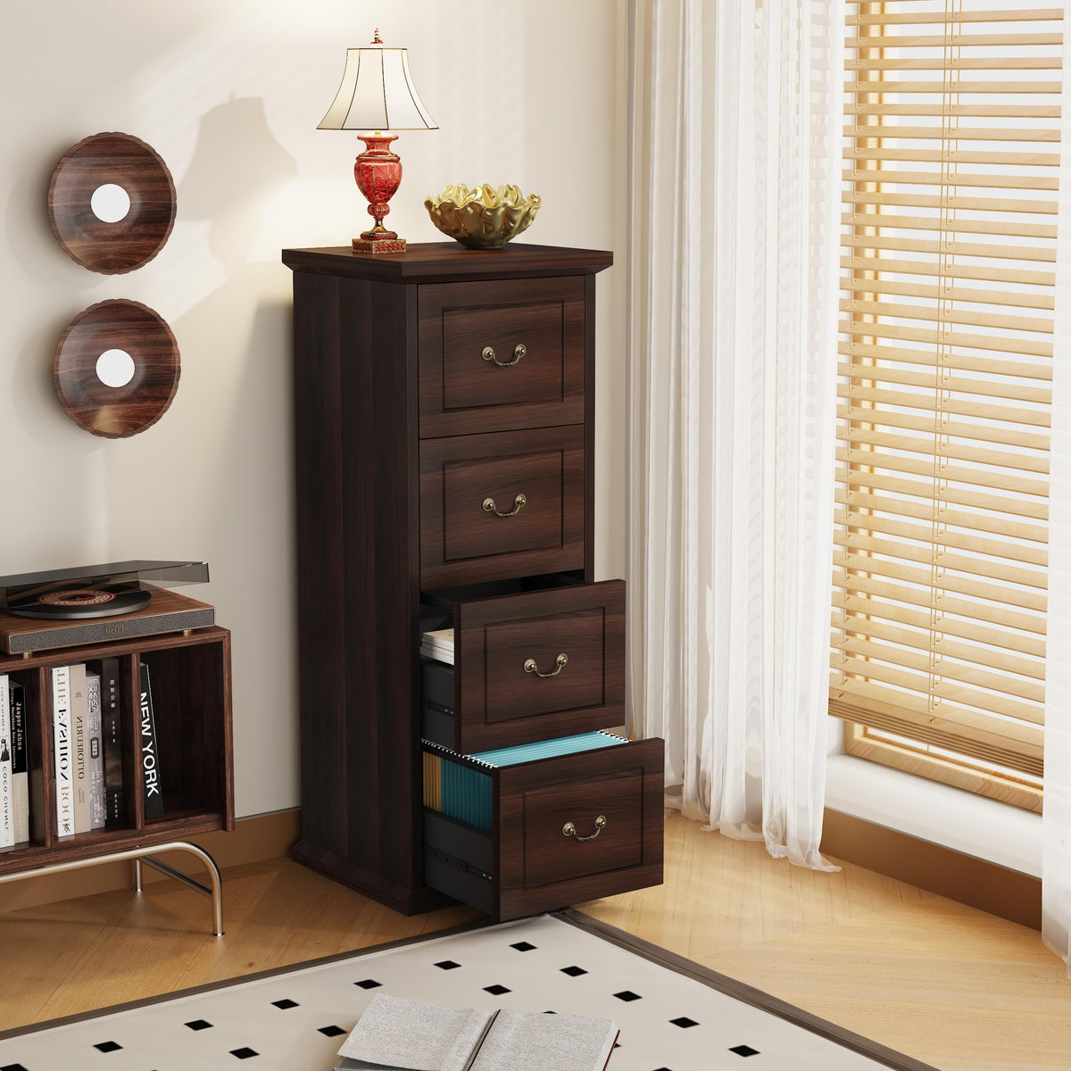 4 Drawer Dark Walnut File Cabinet T9104