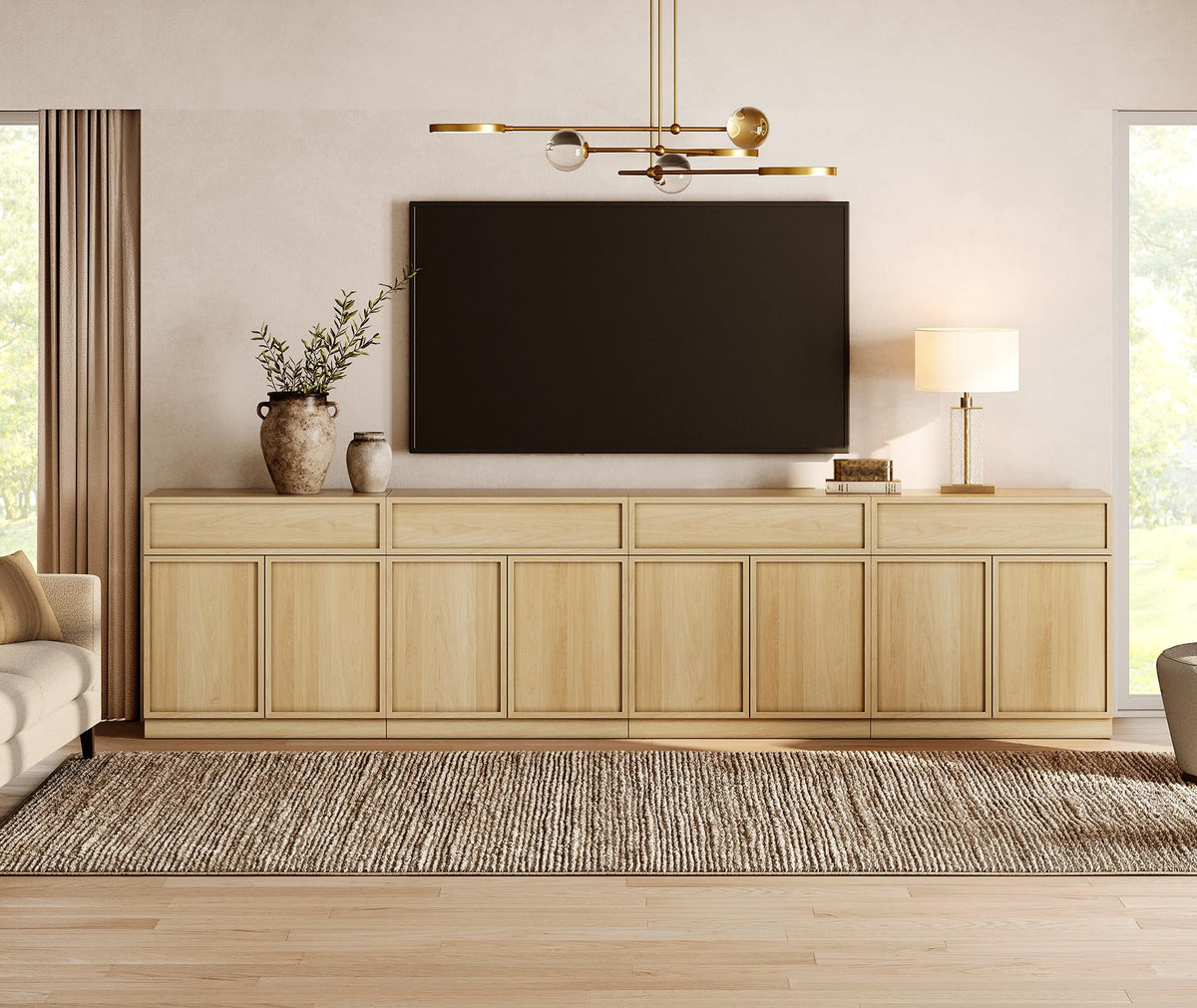 Oak TV Stand with 8 Doors and Drawers J4462