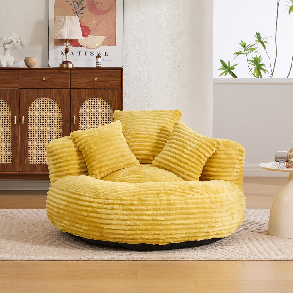 43" Mustard Yellow Corduroy Beanbag Sofa with Memory Foam P188004