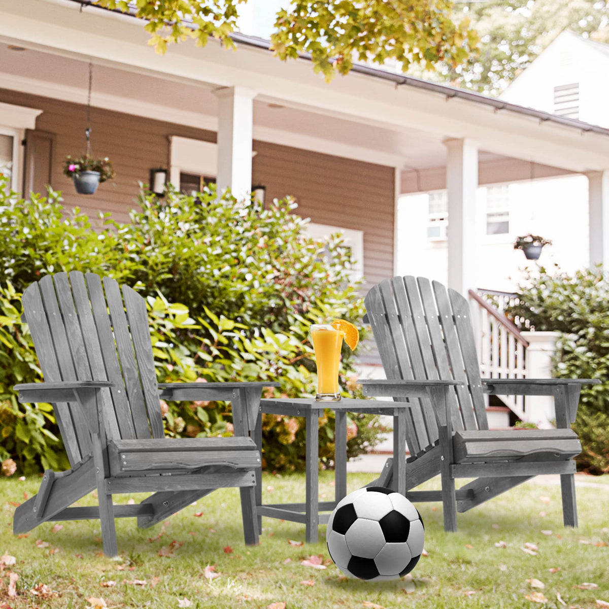 Wood Folding Adirondack Chair Set of 2 Solid Cedar R1977