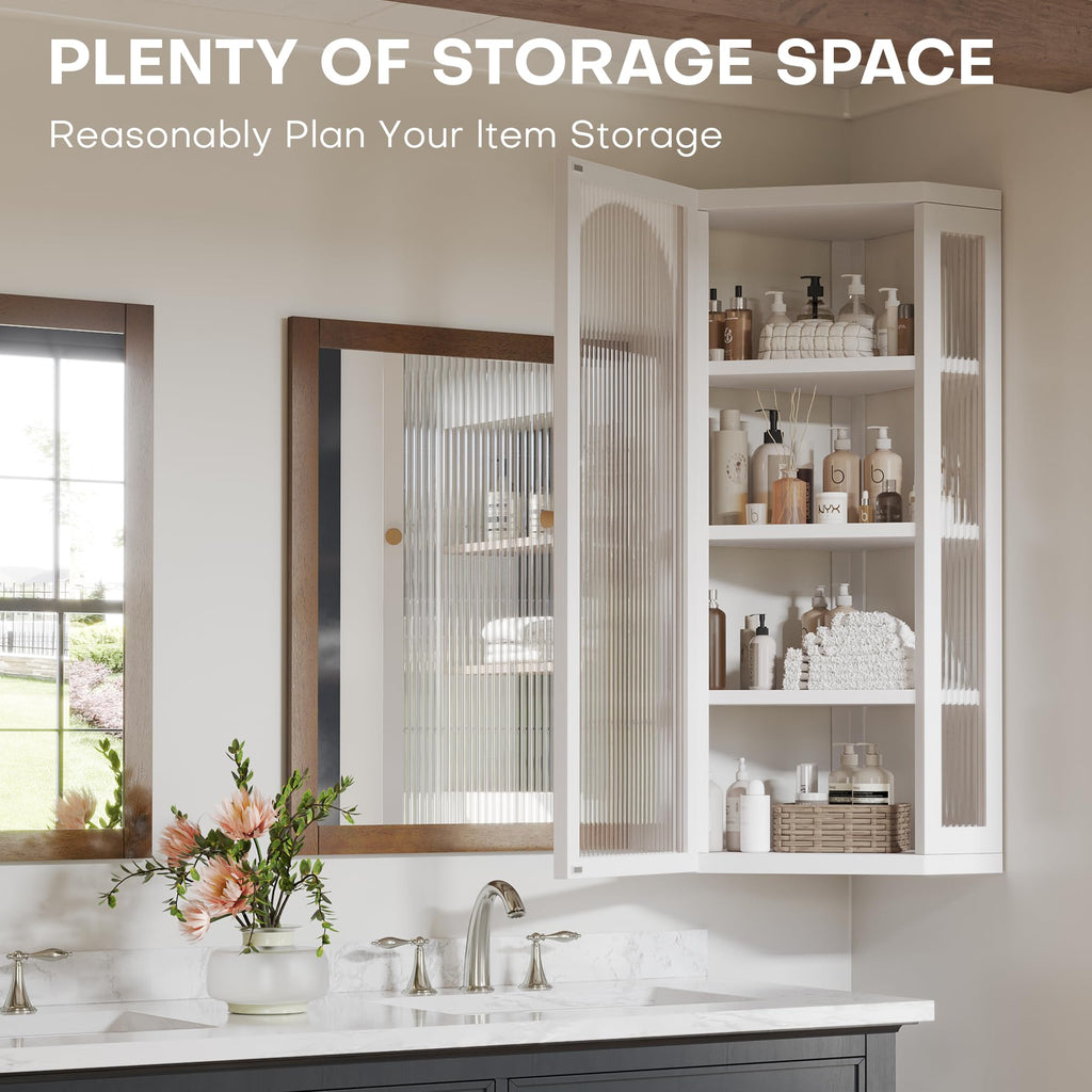 White Metal Corner Wall Cabinet with Glass Doors and Shelves X242868