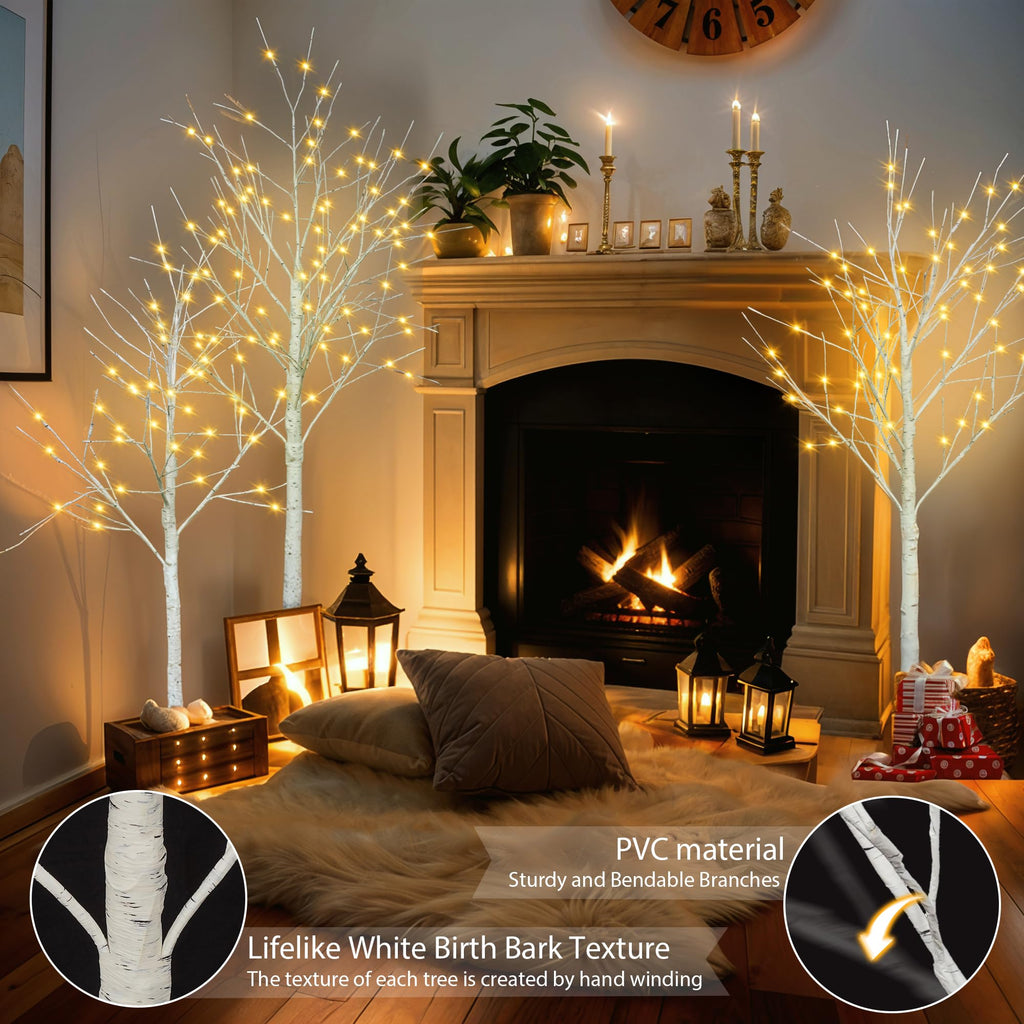 White Birch Tree Set with 246 LED Lights M666