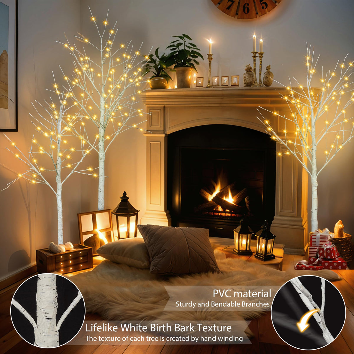 White Birch Tree Set with 246 LED Lights M666
