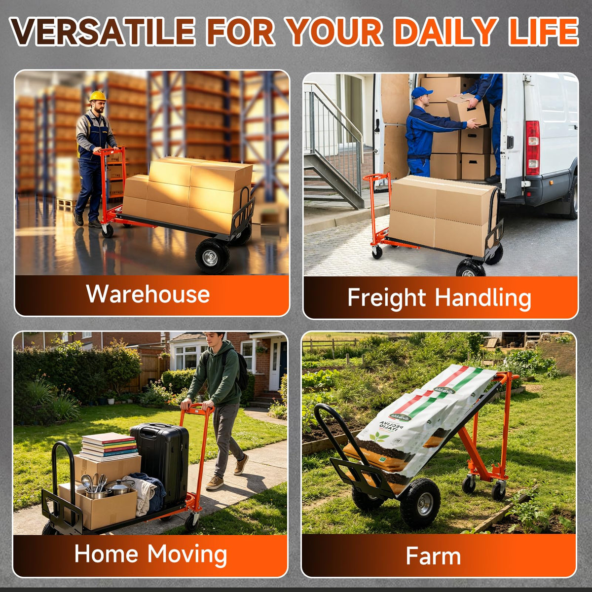 Heavy Duty Convertible Hand Truck with Wheels H611326