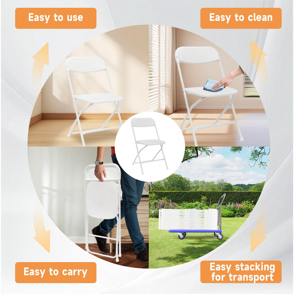 10 Pack White Folding Chairs 350LBS Capacity Steel D7929