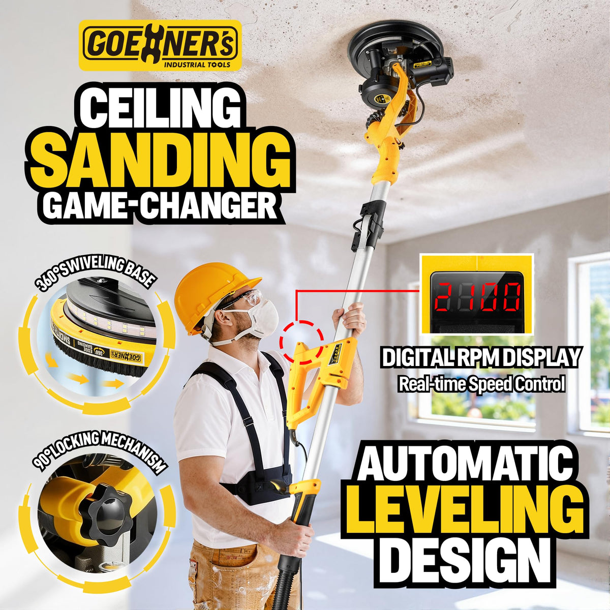 950W Electric Drywall Sander with Vacuum Dust Collector W51412