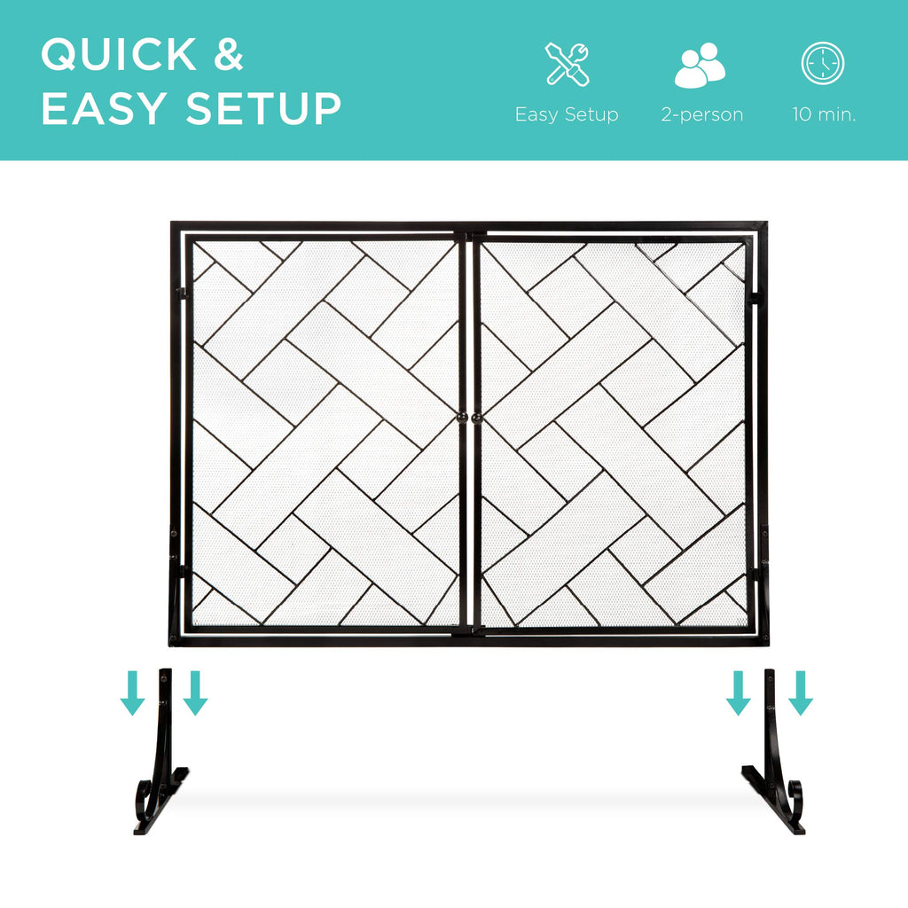 Black 2-Panel Wrought Iron Fireplace Screen W935067