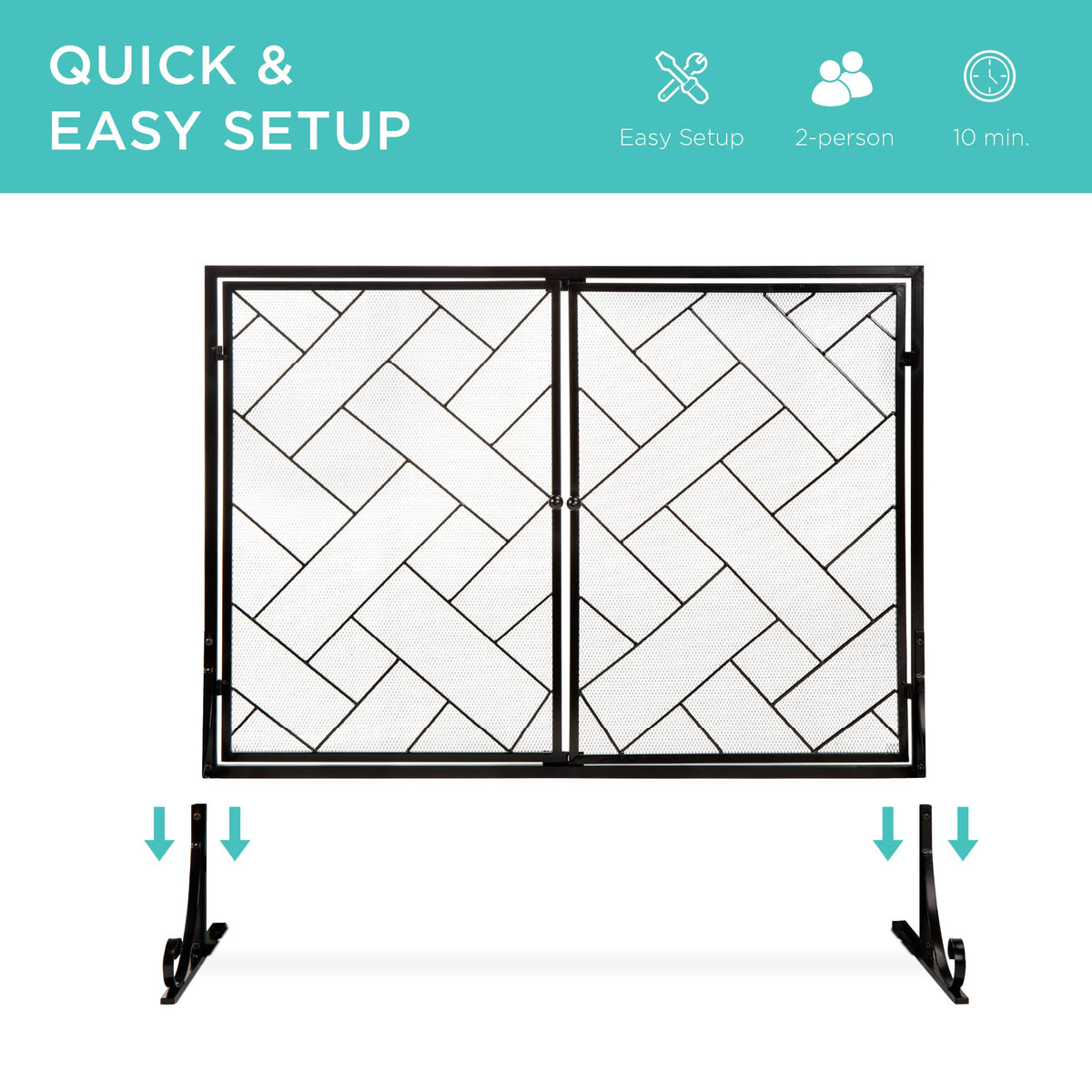 Black 2-Panel Wrought Iron Fireplace Screen W935067