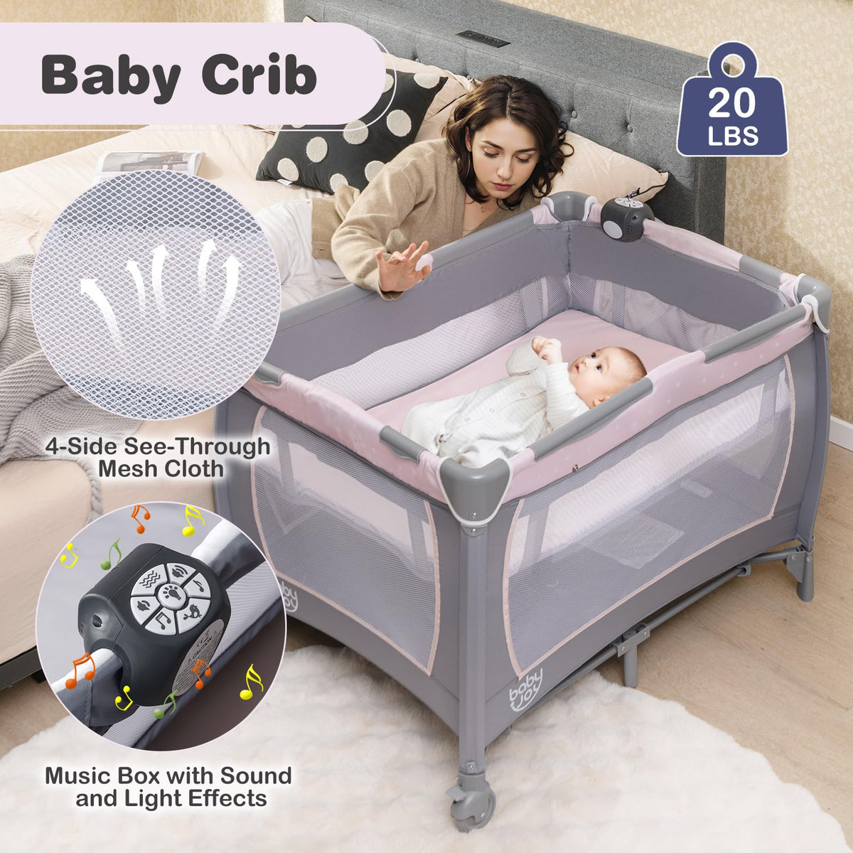 5 in 1 Pack and Play with Bassinet and Diaper Changing Table I5658