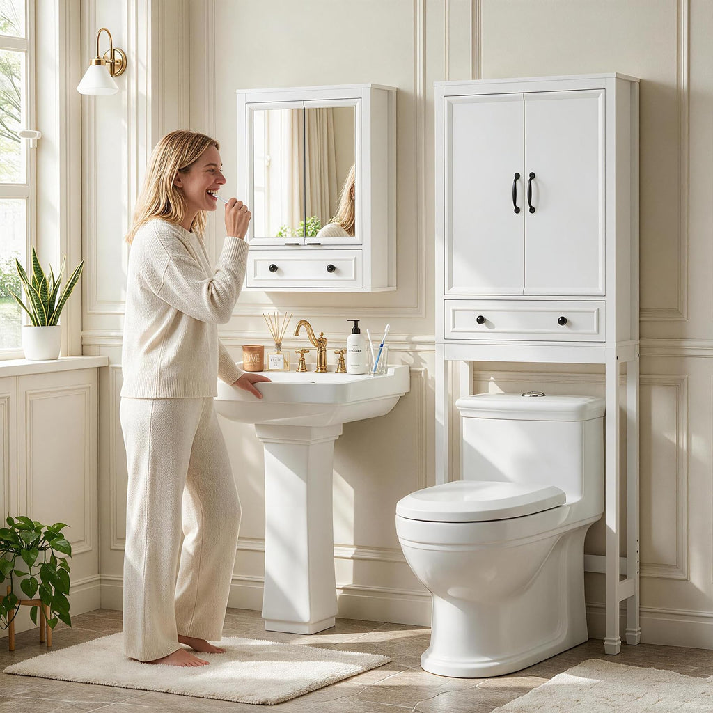 White Over the Toilet Storage Cabinet with Doors O1664