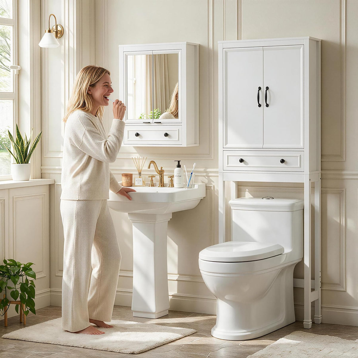 White Over the Toilet Storage Cabinet with Doors O1664