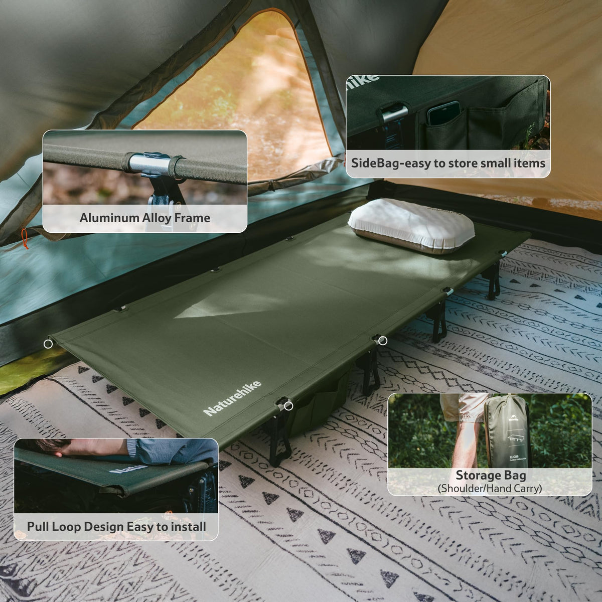 Extra Wide Folding Lightweight Camping Cot Bed R7464