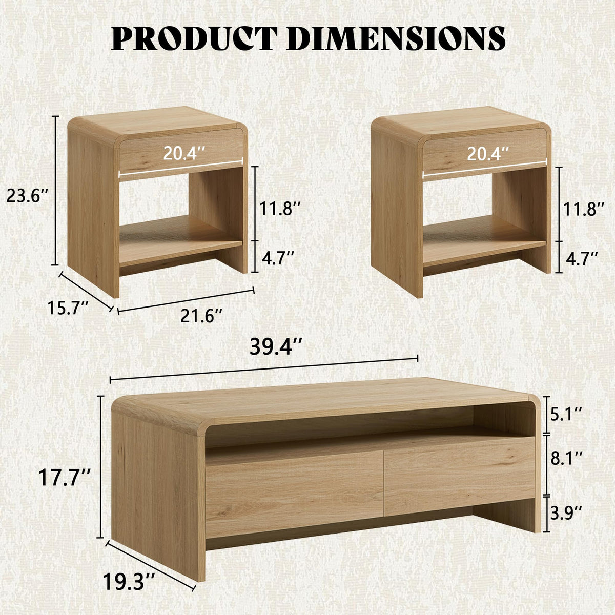 3-Piece Coffee Table Set with 2 End Tables U1554