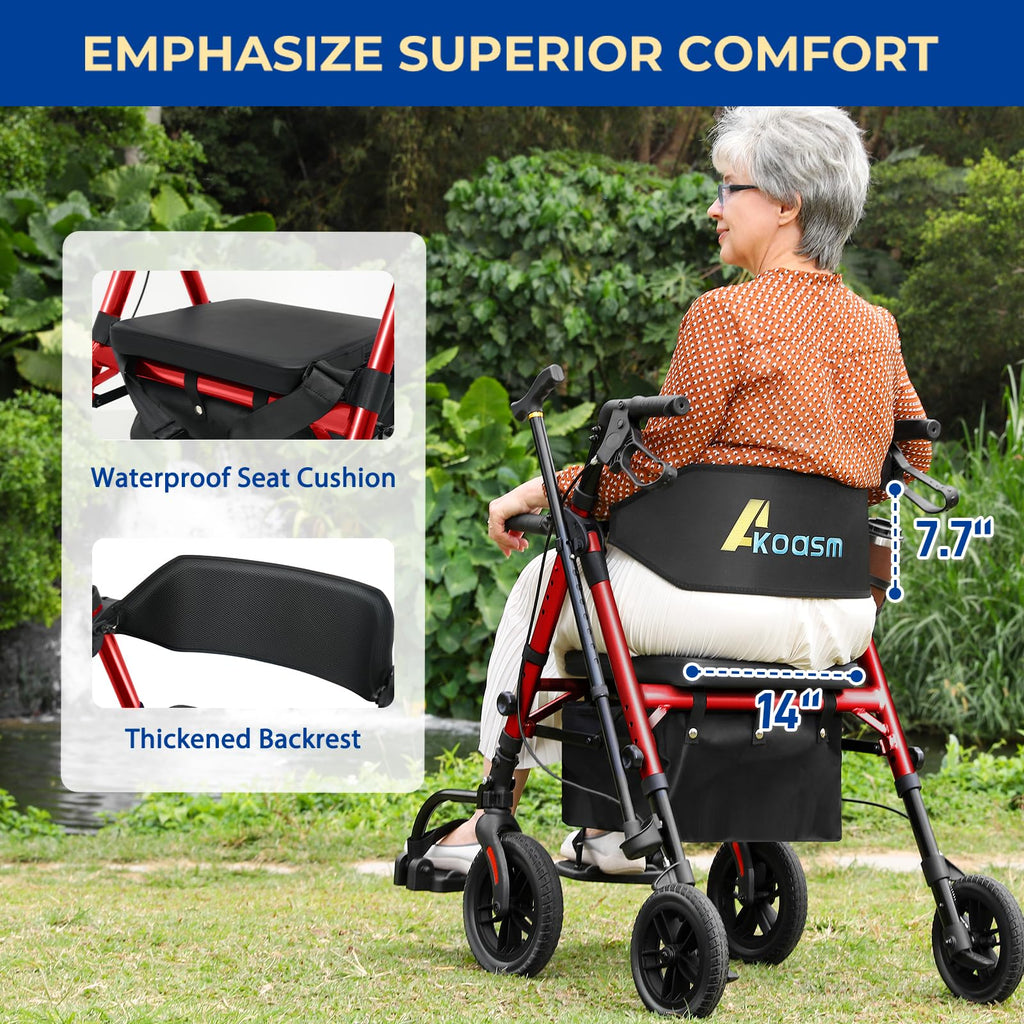Foldable Rollator Walker with Seat, 2 in 1 Wheelchair Combo, Red V738730