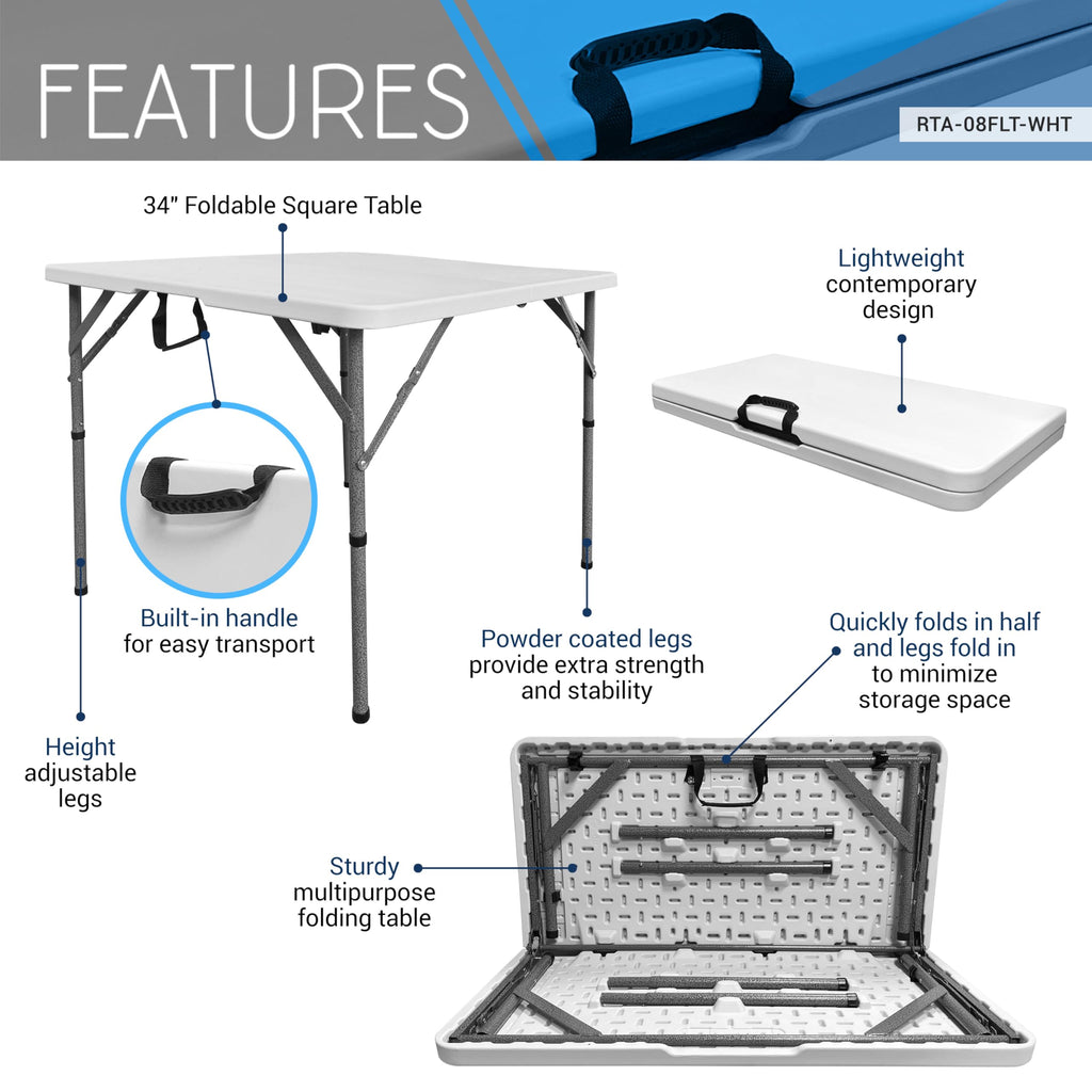 White Square Folding Table with Carry Handle W6829