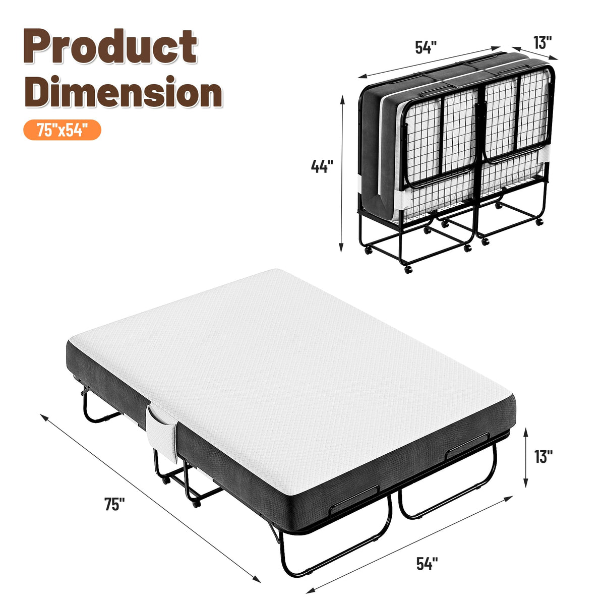 Full Size Folding Bed with Memory Foam Mattress P436