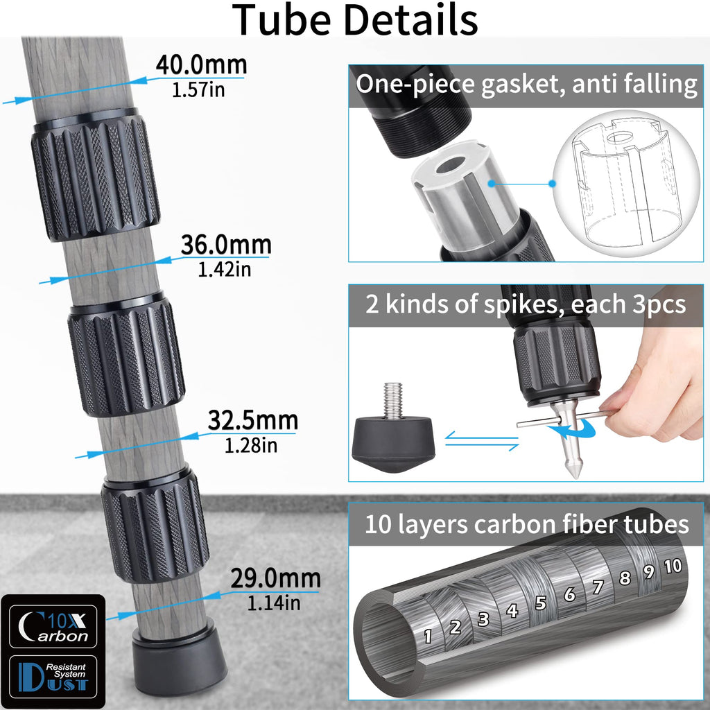 Carbon Fiber Heavy Duty Tripod with 75mm Bowl Adapter 63 inch Black Y2367
