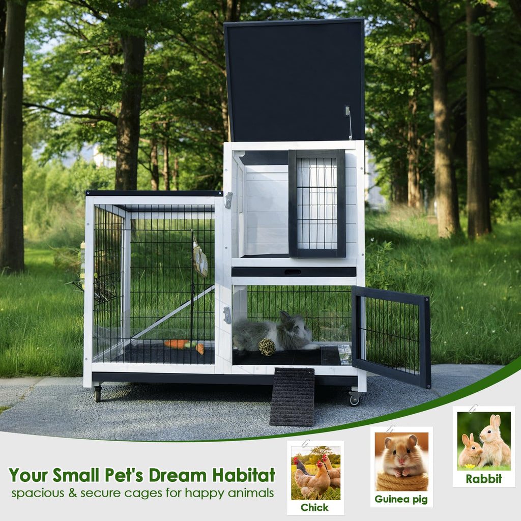White Indoor Outdoor Rabbit Hutch with Tray B55367