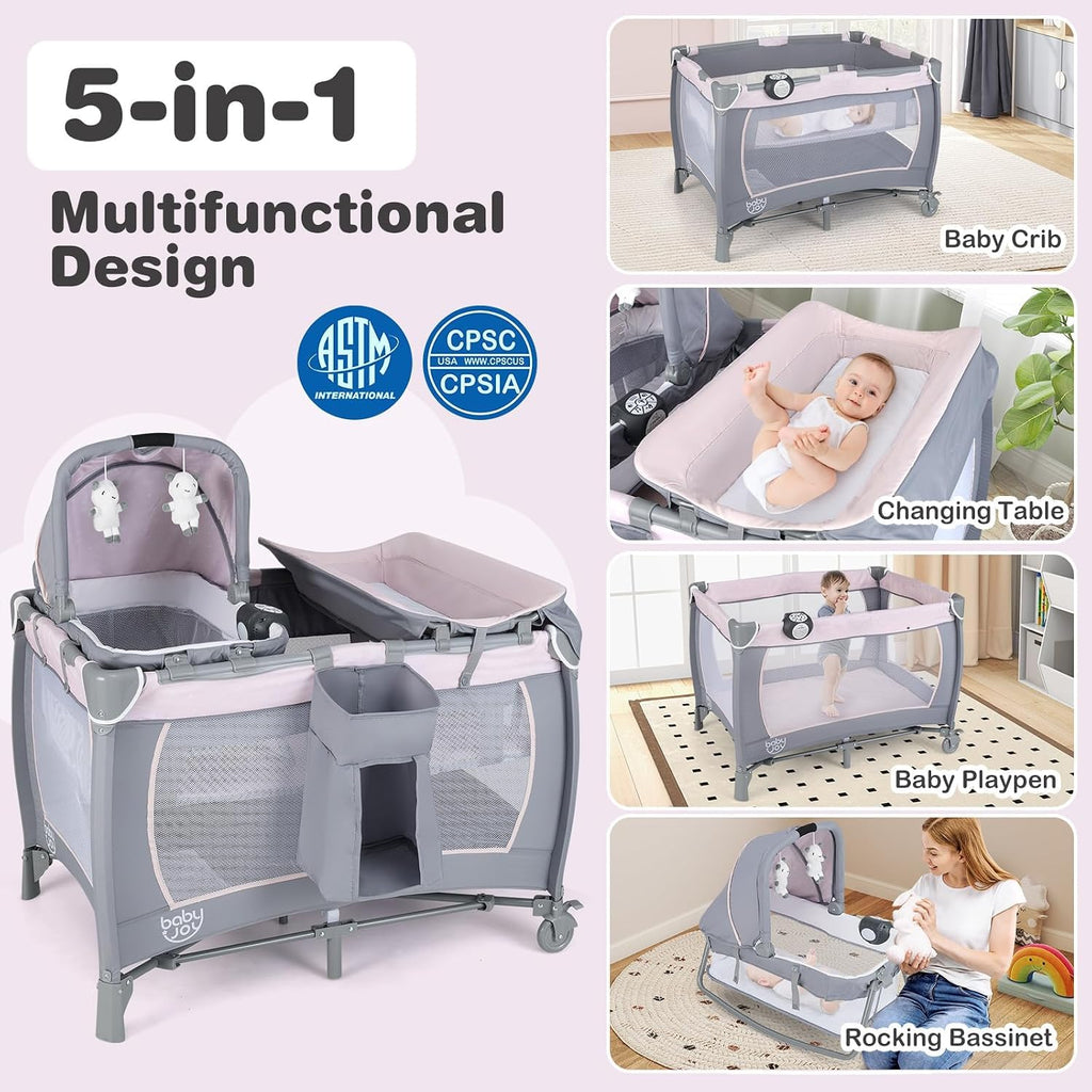 5 in 1 Pack and Play with Bassinet and Diaper Changing Table I5658