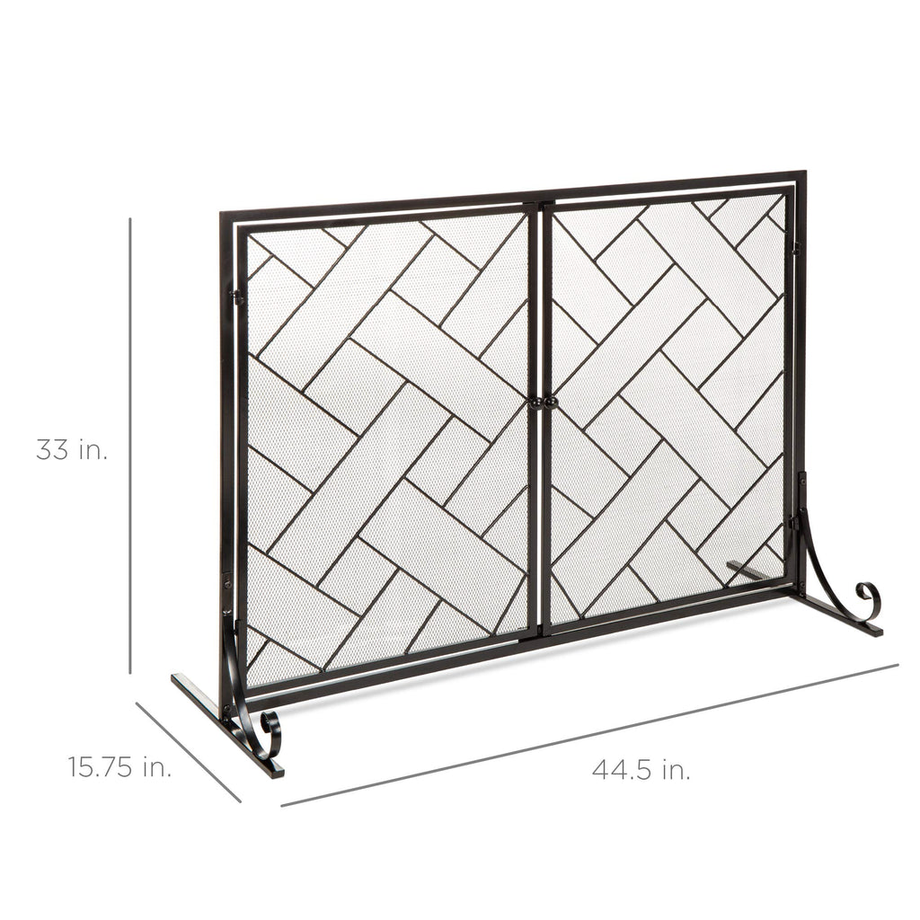 Black 2-Panel Wrought Iron Fireplace Screen W935067