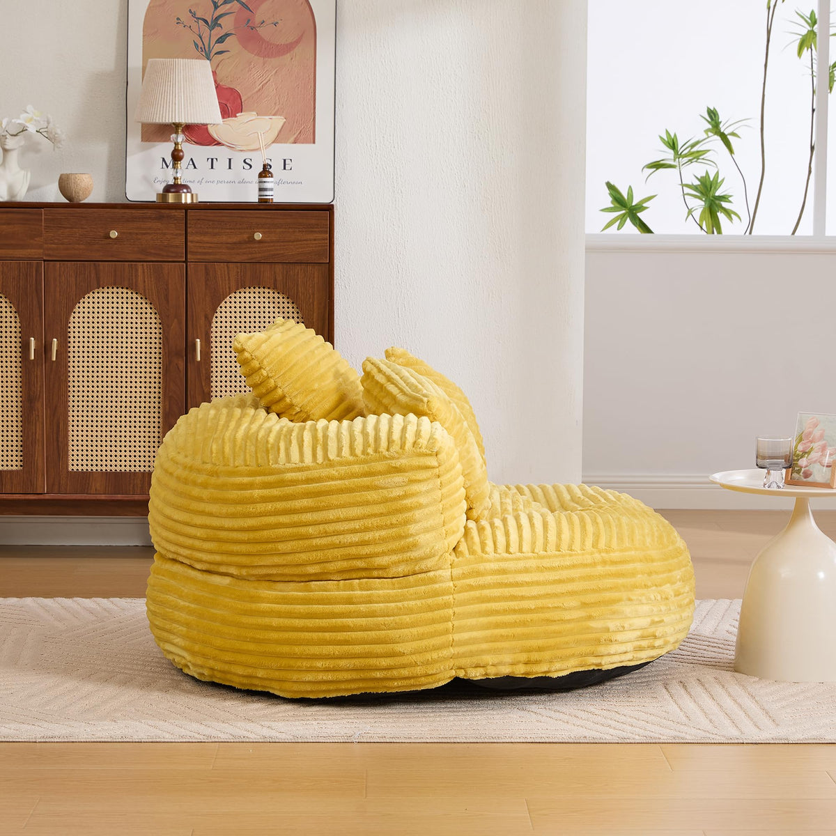 43" Mustard Yellow Corduroy Beanbag Sofa with Memory Foam P188004