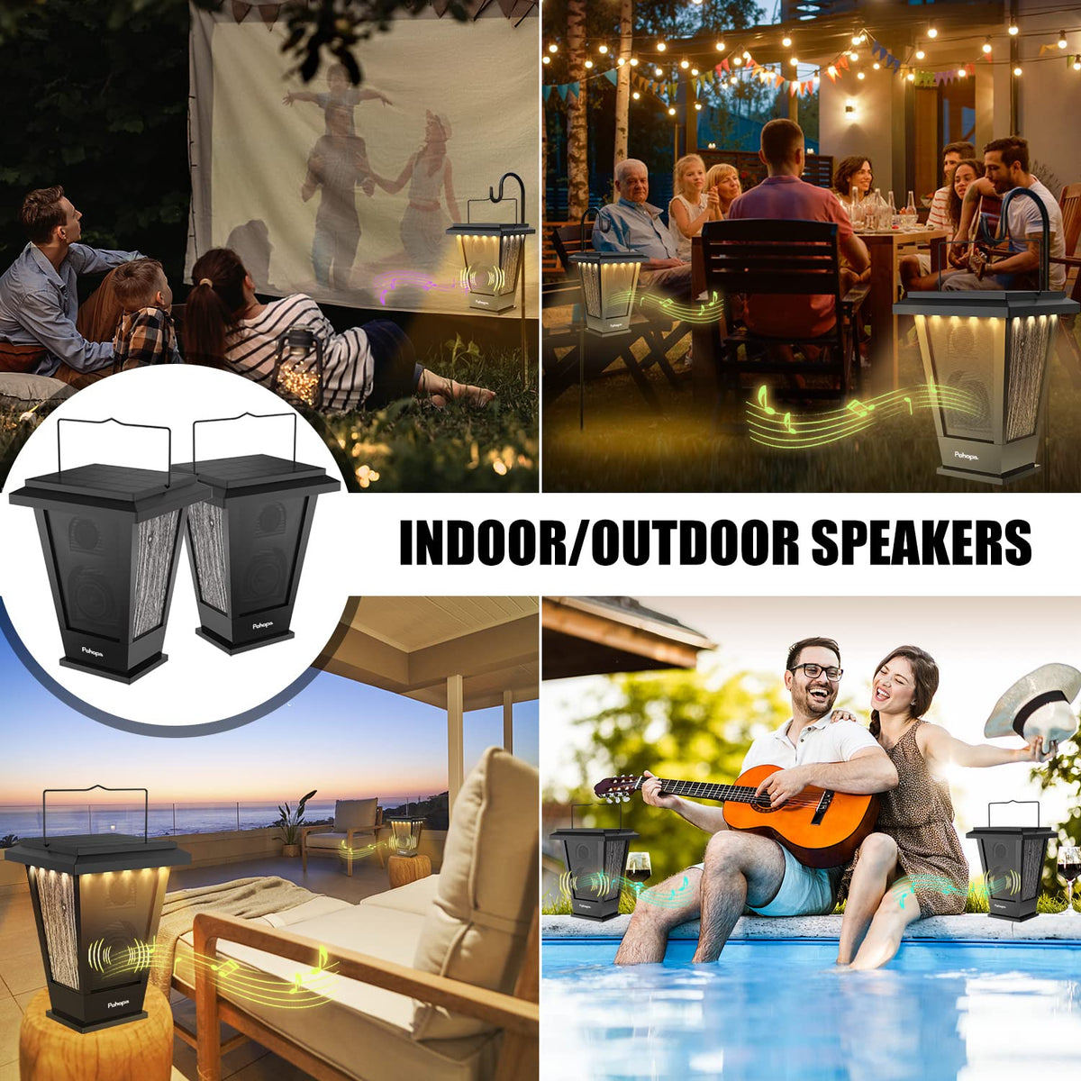 Black Waterproof Solar Powered 2 Packs Bluetooth Speakers L214
