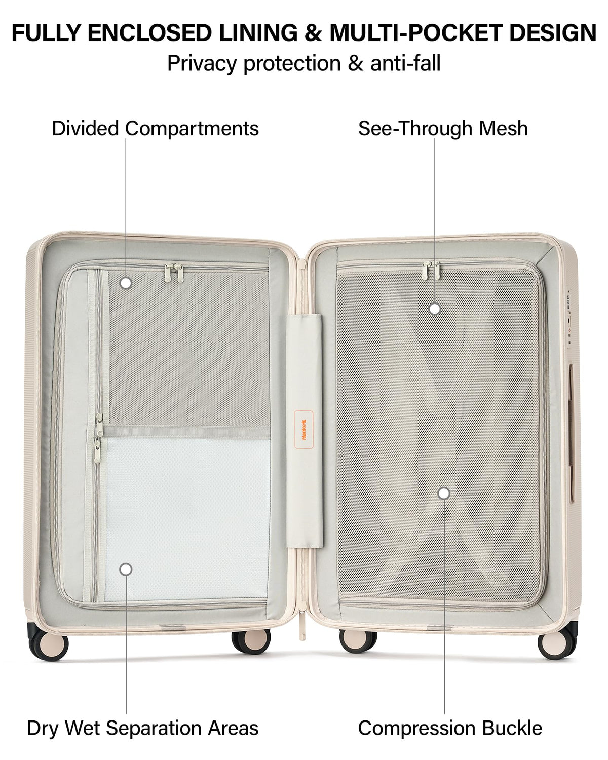 20 Inch PC Hard Shell Carry On Luggage with Wheels, TSA Lock, Ivory White Q455