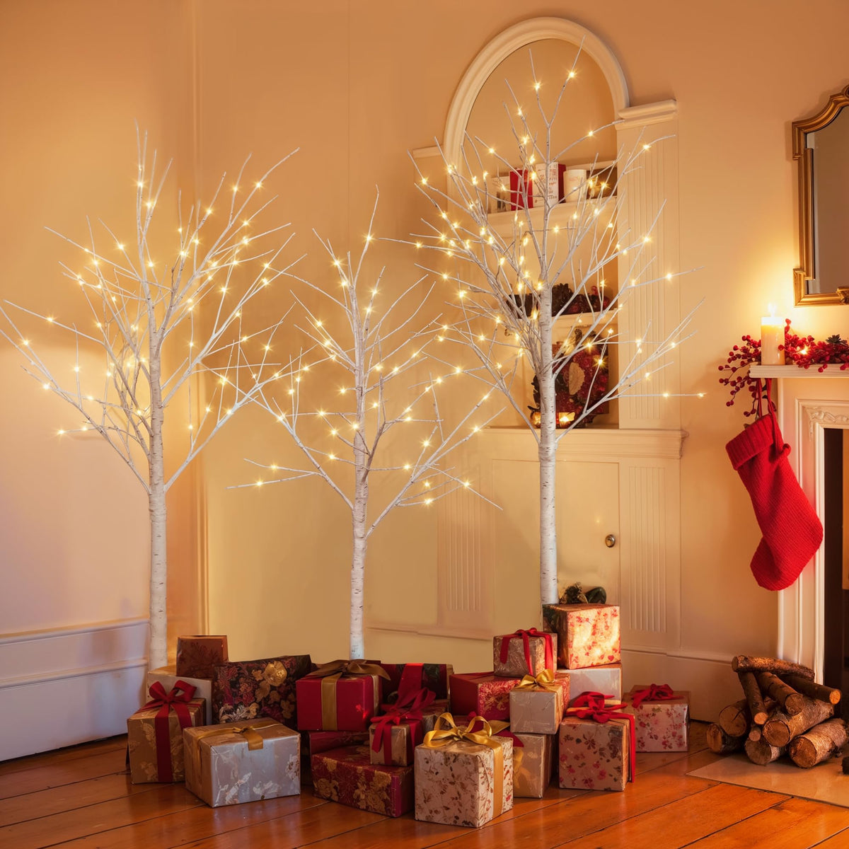 White Birch Tree Set with 246 LED Lights M666