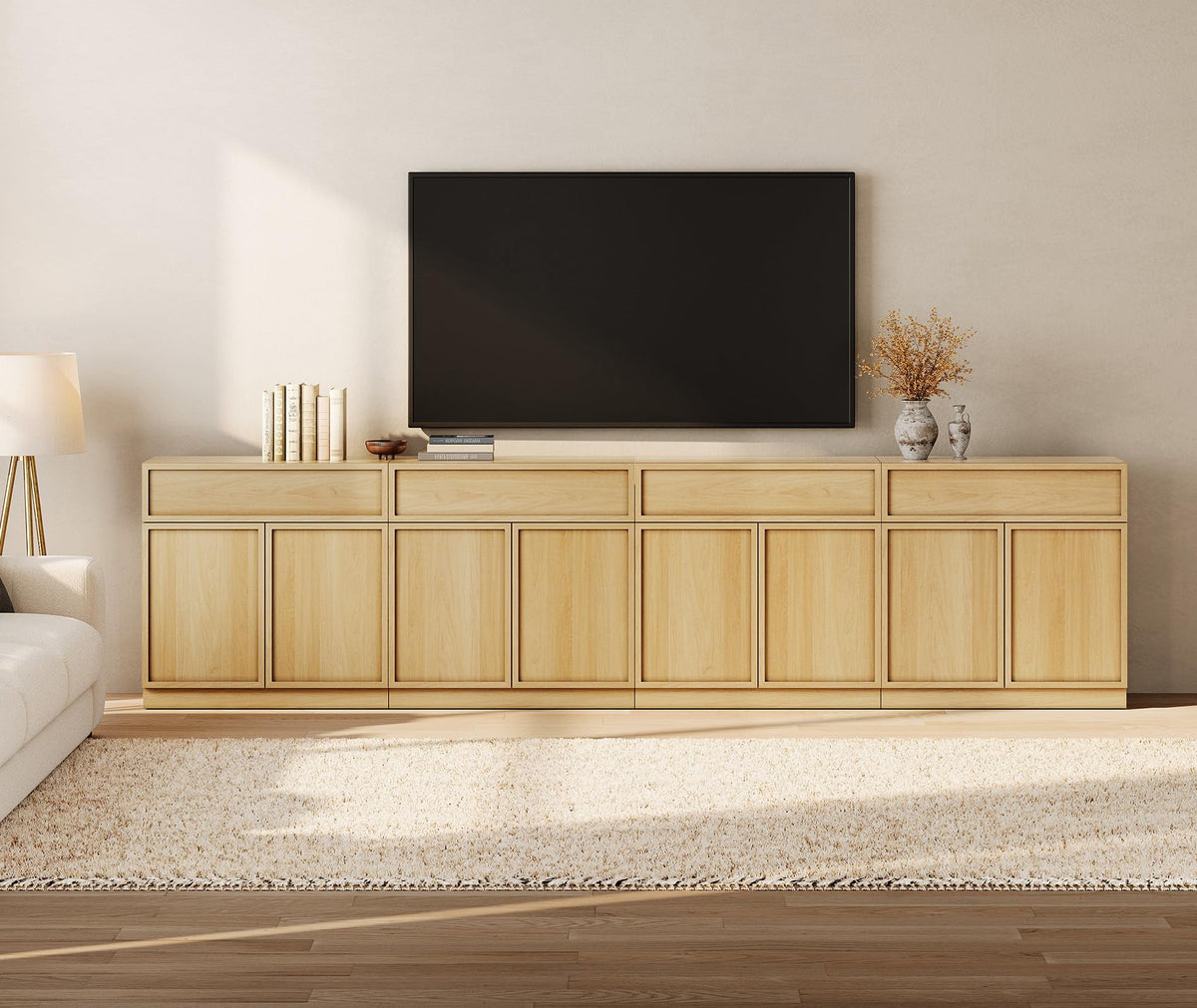 Oak TV Stand with 8 Doors and Drawers J4462