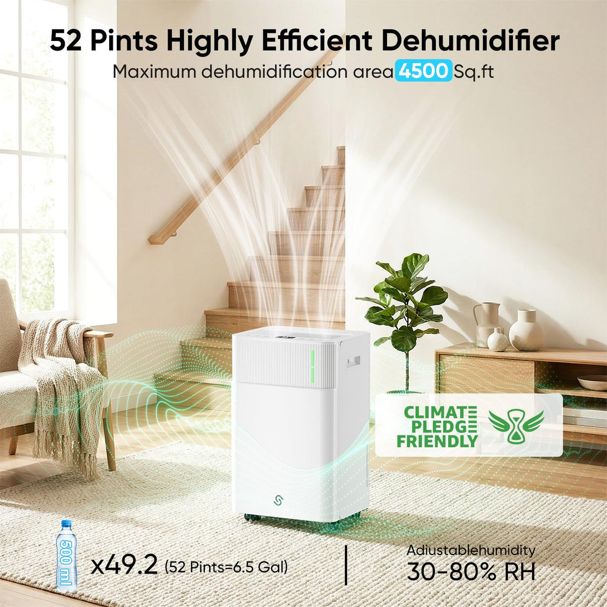 52-Pint 4,500 Sq Ft Dehumidifier with Drain Hose G44878