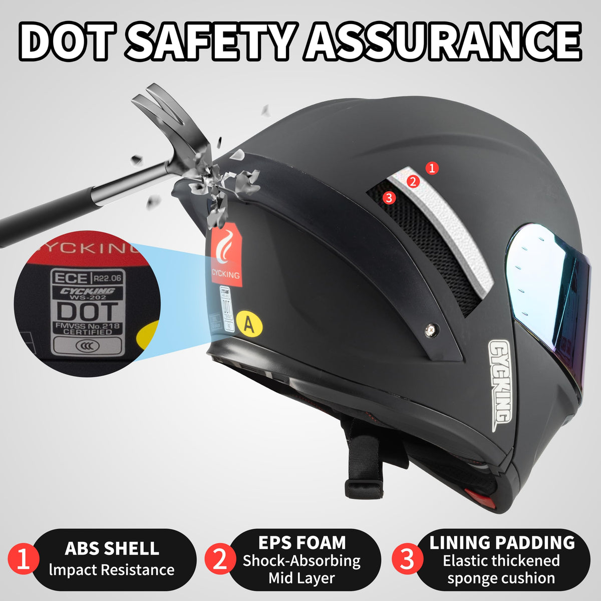 Modular Flip Up Full Face Motorcycle Helmet with Dual Visor T764