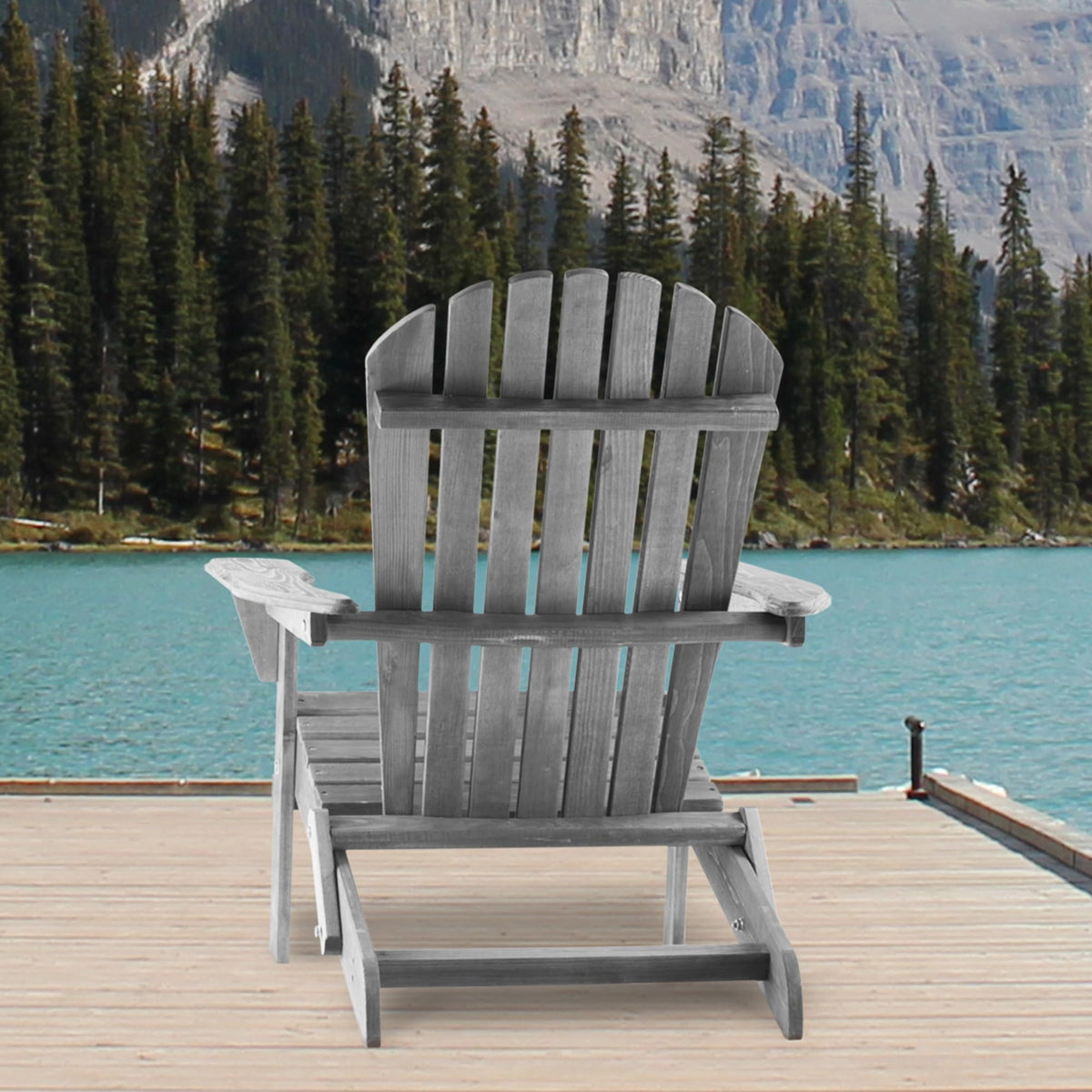 Wood Folding Adirondack Chair Set of 2 Solid Cedar R1977