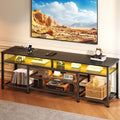 63 Inch TV Stand with Power Outlets & LED Lights, Black I717